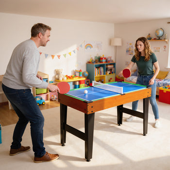 5-in-1 Multi Game Table, 53" Combo Table with Foosball, Pool, Ping Pong, Ice Hockey & Basketball, Game Room Sports Set