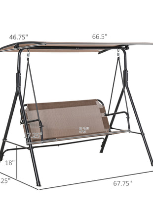 2-Seater Patio Swing Chair, Outdoor Adjustable Canopy Porch Swing with Armrests, Texeline Fabric and Steel Frame, Brown