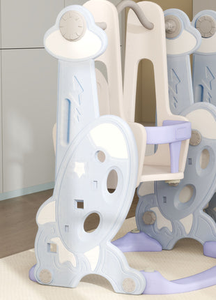4 in 1 Toddler Slide and Swing Set for Ages 1.5-4, Toddler Playset Playground with Climber, Basketball Hoop, Light Blue
