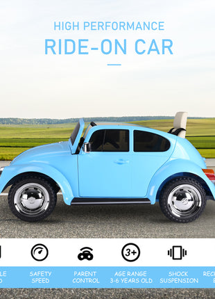 Licensed Volkswagen Beetle Electric Kids Ride-On Car 6V Battery Powered Toy with Remote Control Music Horn Lights MP3 for 3-6 Years Old Blue