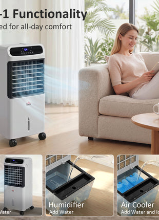 3-In-1 Ice Cooling Fan, Mobile Evaporative Air Cooler with Remote, Timer, Oscillating for Home Office, Bedroom, Gray