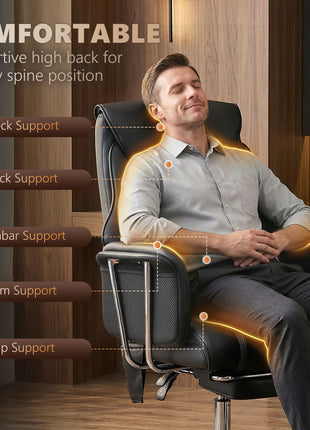 Massage Office Chair with 6 Points Vibration, Executive Desk Chair with High Back, PU Leather, Footrest, Black