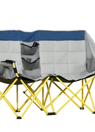 Loveseat Style Camping Chair, Oversized Folding Lawn Chair with Carry Bag & Cup Holders, for Outdoor, Beach, Picnic, Hiking, Travel, Navy Blue & Gray