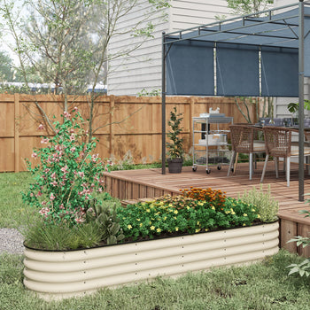 7.9' x 2' x 1.4' Galvanized Raised Garden Bed Kit, Metal Planter Box with Safety Edging, Cream