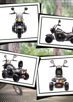 6V 3 Wheel Electric Motorcycle for Kids, Battery Powered Motorbike w/ Headlights, Music, Forward & Reverse, Gray