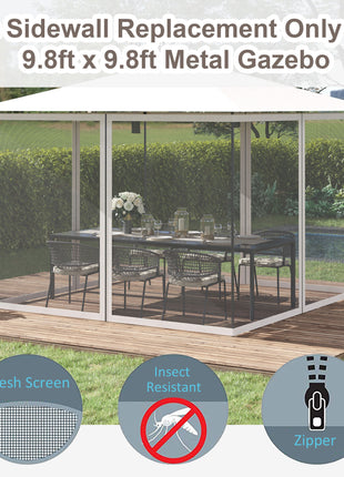 Universal Replacement Mesh Sidewall Netting for 9.84' x 13.1' Gazebos and Canopy Tents with Zippers, (Sidewall Only) White