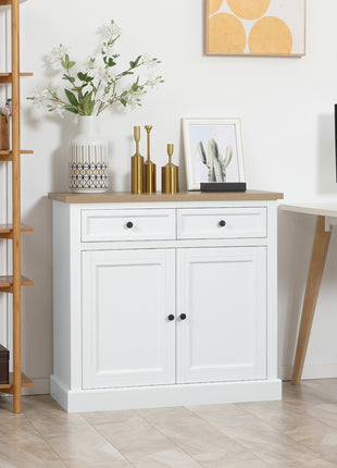 Sideboard Buffet Cabinet, Coffee Bar Cabinet with 2 Drawers and Double Door Cupboard for Kitchen, Living Room, Entryway, White