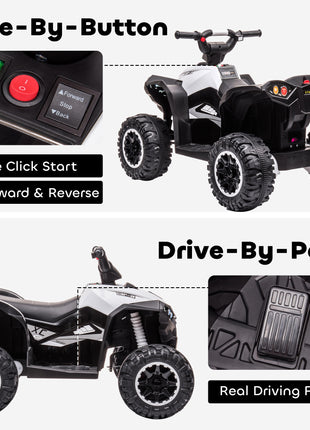 12V Kids ATV Quad Car with Forward & Backward Function, Four Wheeler for Kids with Wear-Resistant Wheels, Music, Up to 3.7 MPH, Electric Ride-on ATV for Toddlers Ages 3+ Years Old, White