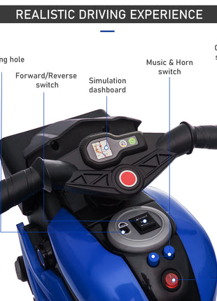 6V Kids Motorcycle Toddler Ride-on Toy, High-Traction Battery-Operated Mini Electric Motorbike with Forward/Reverse Switch, Music, Headlights, Horn, Blue