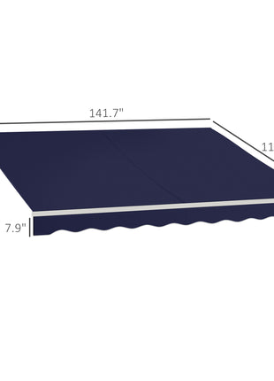 12' x 10' Electric Retractable Awning Sunshade Shelter with Remote Controller, Crank Handle for Deck Balcony Yard, Blue