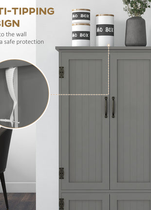 Accent Floor Storage Cabinet Kitchen Pantry with Adjustable Shelves and 2 Lower Doors, Gray
