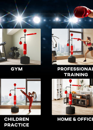 4-in-1 Boxing Punching Bag Stand with 2 Speedballs, 360° Relax Bar, & PU-Wrapped Bag & Adjustable Height, Red