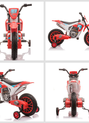 12V Electric Kids Ride On Dirt Bike Motorcycle Toy w/ Training Wheels, Red