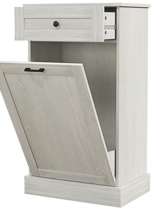 Kitchen Tilt Out Trash Bin Cabinet Free Standing Storage Cabinet with Drawer, Light Gray