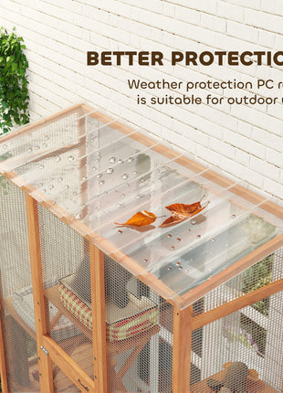 Outdoor Catio Cat Enclosure, Large Wooden Cat House with 6 Jumping Platforms, Scratching Post, 2 Ramps, for 2-3 Kittens