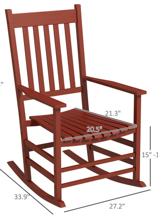 Outdoor Rocking Chair Set of 2, Patio Rocking Chair with Smooth Curves, High Density Wooden Rockers for Lawn Garden Porch, Supports Up to 350lbs, Wine Red