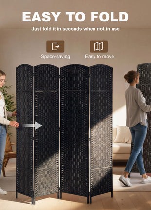 Room Divider, 4 Panel Folding Privacy Screen, 70.9" Tall Portable Weave Partition Wall Divider for Bedroom, Coffee