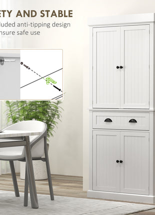 71" Kitchen Pantry Cabinet with LED Lights, 6 Door Shelves, a Drawer and 4 Adjustable Shelves, White