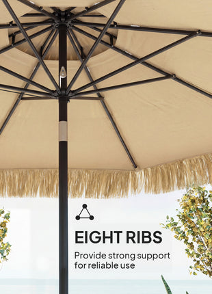 8.5 FT Hula Thatched Tiki Patio Umbrella, 2-Tier Tropical Hawaiian Style Outdoor Umbrella with 8 Ribs, UPF30+, Khaki