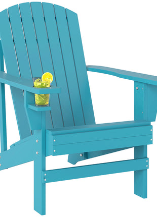 Oversized Adirondack Chair, Outdoor Fire Pit and Porch Seating, Classic Log Lounge w/ Built-in Cupholder, Sky Blue