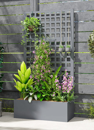 Galvanized Raised Garden Bed Planter Box with Trellis for Climbing Plants, Vegetable, Vines, 35" x 16" x 70", Gray