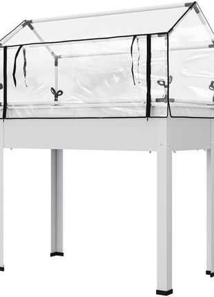 Elevated Garden Box with Greenhouse Cover, Raised Garden Bed with Legs and Drainage Hole for Vegetables, White