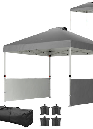 10' x 10' Pop Up Canopy Tent with 2 Half Sidewalls, UV50+ Instant Sun Shelter with Wheeled Carry Bag, Dark Gray