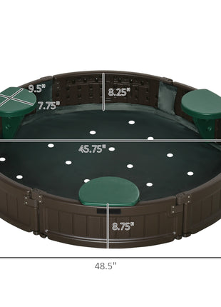 Kids Outdoor Sandbox with Cover Garden Bed Sand Pit, Easy Assembly Children's Round Sandbox for Backyard, Brown, 48.5" x 48.5" x 8.75"