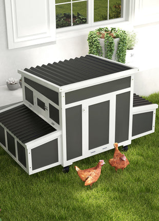 Wooden Chicken Coop with Nesting Box for 6 Chickens, Dark Gray
