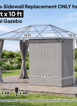 9.84' x 13.1' Gazebo Sidewall Set with Hooks/C-Rings, Light Gray
