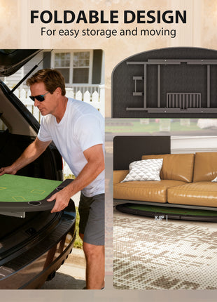Poker Table Foldable, 72" Portable Casino Blackjack Table for 8 Players with Felt Surface, Cup Holders, Green
