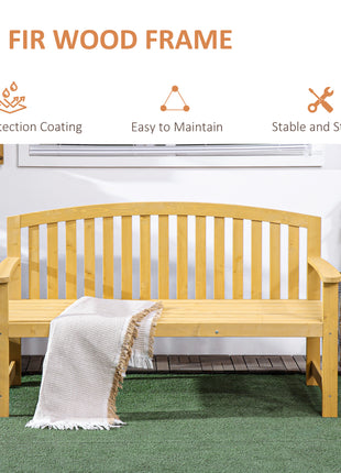 56" Outdoor Wood Bench, 2-Seater Garden Bench with Backrest and Armrest, Patio Bench for Patio, Porch, Poolside, Balcony, Natural