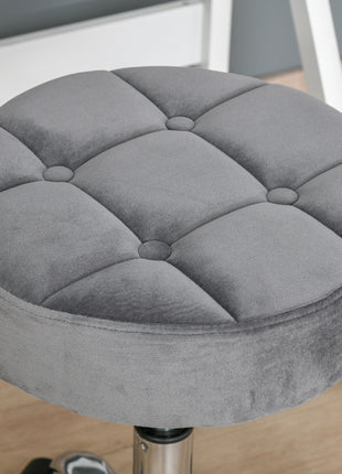 Round Rolling Stool with Height Adjustable Lift, Vanity Chair with Luxury Style Upholstery, Office Chair with Swivel Seat and Wheels for Work Spa Salon, Grey