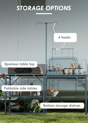 Folding Camp Kitchen, Camping Table Cooking Station with Adjustable Lamp Stand