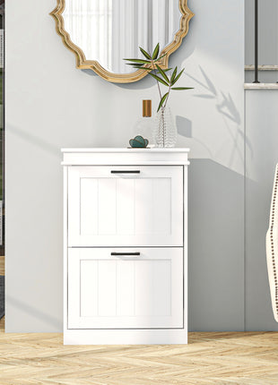 Modern Shoe Storage Cabinet with 2 Flip Drawers for 10 Pairs, Narrow Shoe Organizer for Entryway, Hallway, White