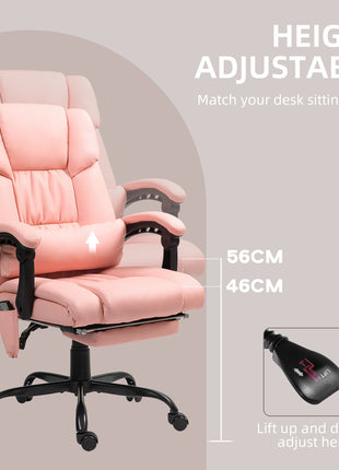 Massage Office Chair with 6 Vibrating Points, High Back Reclining Office Chair with Footrest and Remote, Pink