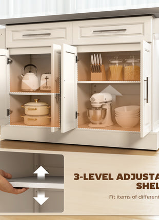 Rolling Kitchen Island with Stainless Steel Top, 2 Drawers, Spice, Knife and Towel Rack and Cabinets, Cream White