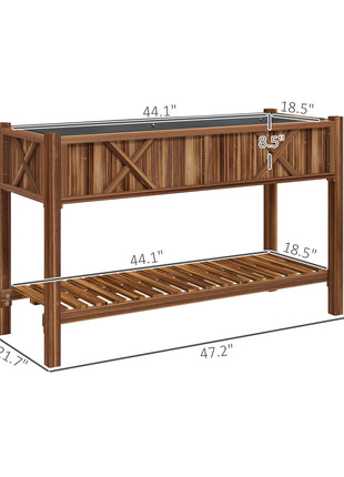 Raised Garden Bed, 47 x 22 x 31.5 in Elevated Wood Planter Box with Storage Shelf, Drainage Holes and Liner, Carbonized