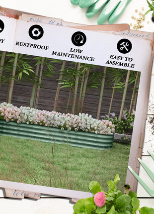 6.4' x 2' x 1' Galvanized Raised Garden Bed Kit, Metal Planter Box with Safety Edging, Green