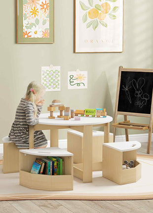 5 Piece Kids Table and Chairs Set with Storage for Art, Craft, Drawing, Playroom, Classroom, Nursery, White
