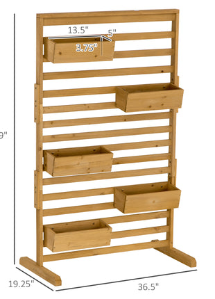 Wooden Plant Trellis Stand with 5 Hanging Planter Boxes, Freestanding Outdoor Plant Stand for Patio, Garden, Balcony, Porch
