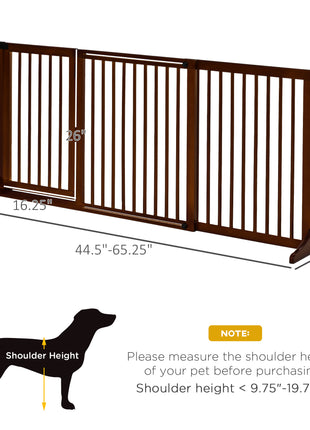 Freestanding Length Adjustable Wooden Pet Gate with Lockable Door 3 Panels, Brown