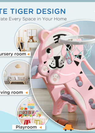 Slide for Kids with Basketball Hoop for Indoor Use, Easy Set Up Baby Slide for Kids 18-36 Months, Pink