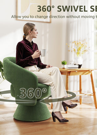 Swivel Barrel Accent Chair, Modern Upholstered Living Room Chair with Thick Padding for Reading, Green