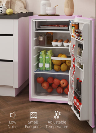 3.2 Cu.Ft Mini Fridge with Freezer, Single Door Compact Refrigerator with Adjustable Thermostat, Reversible Door, Pink
