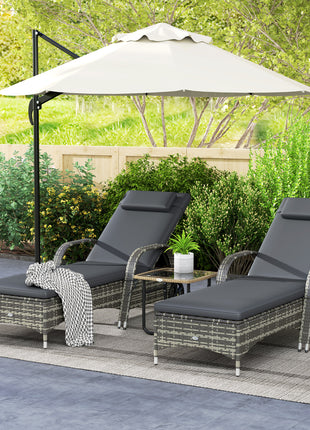 2 Reclining Chaise Lounge Chairs, Rolling Outdoor Chairs with Cushion, Pillow, Headrest, Armrests, and Wheels, Gray