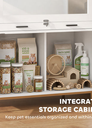 Hamster Cage with Storage Cabinet, Small Animal Cage with Pull Out Drawer and Acrylic Panels, 30" x 19.5" x 36"