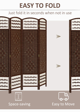 4 Panel Folding Room Divider Portable Privacy Screen Wave Fiber Room Partition for Home Office Brown