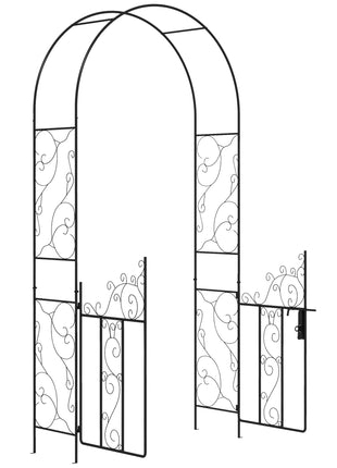 89.25" Metal Garden Arch with Gate, Garden Arbor Trellis for Climbing Plants, Roses, Vines, Wedding Arch, Black