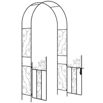 89.25" Metal Garden Arch with Gate, Garden Arbor Trellis for Climbing Plants, Roses, Vines, Wedding Arch, Black
